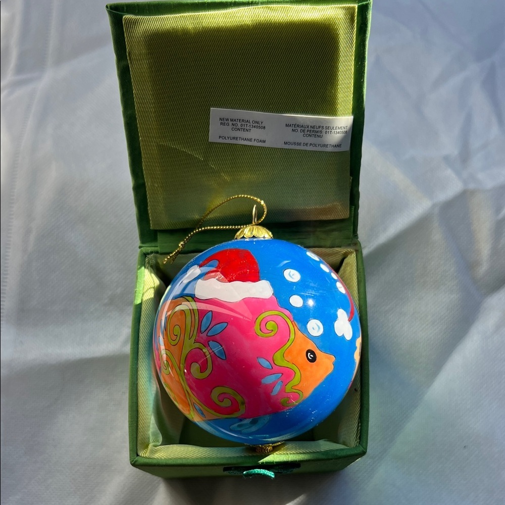 Merry Fishmash Pier 1 Vibrant Blue and Pink Holiday Ornament